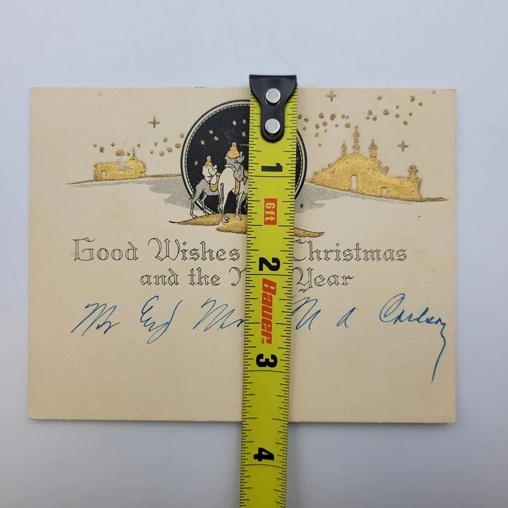 Vintage Christmas Card Good Wishes Three Kings Gold Buildings‎ Holiday Decor